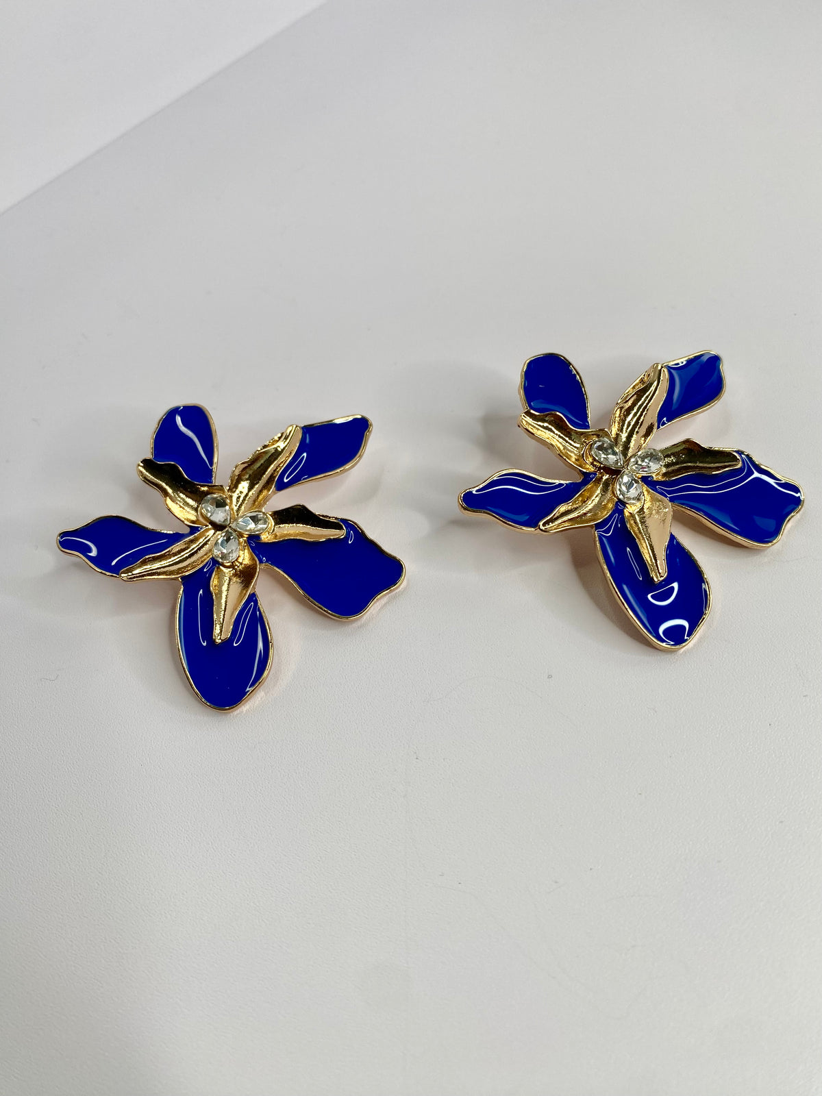 Blue and Gold Flower Earrings