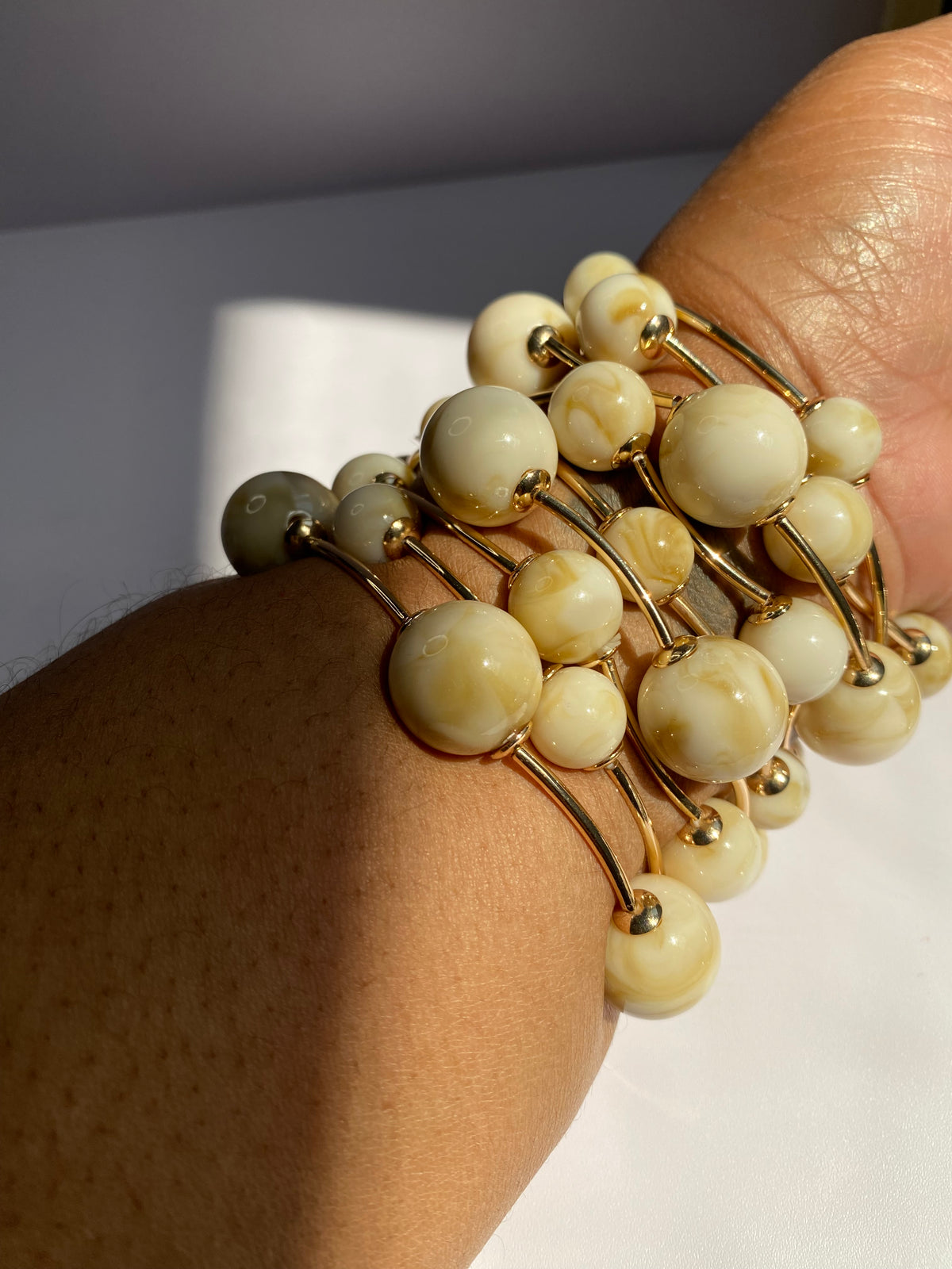 Cream & Tan Ball Bracelets