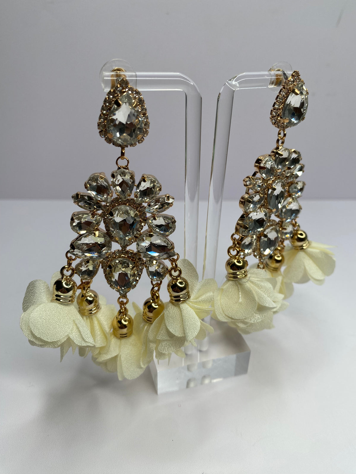 White Stone & Feather Earrings